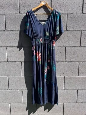 Soma Navy Tropical Floral Maxi Dress large